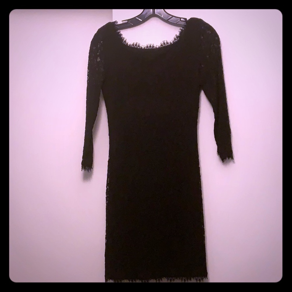 DVF Black Lace 3/4 Slv Dress